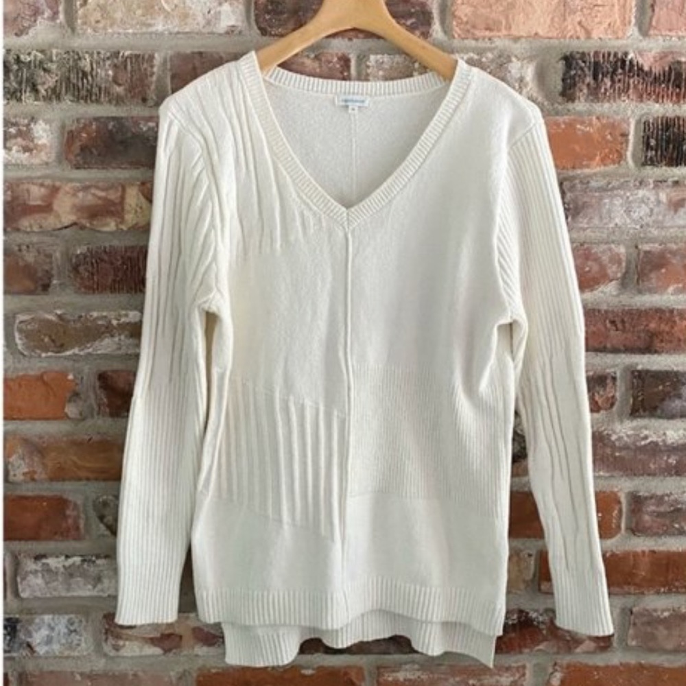 Sundance Sweater V-Neck Pullover Cream Knit Neutral Texture
